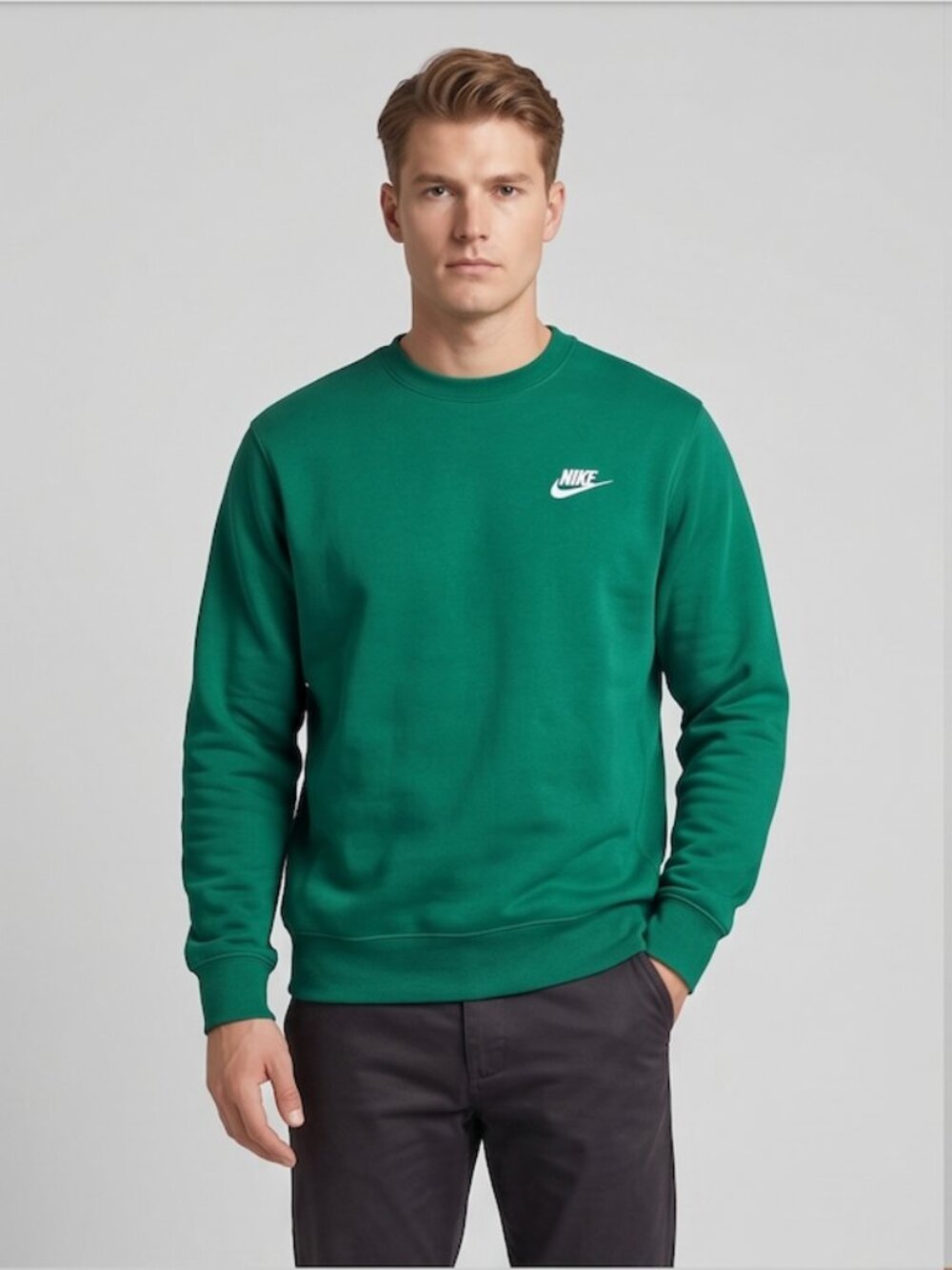 Green Nike Crewneck Sweatshirt White Swoosh Embroidery